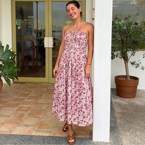 Jason Wu Halter Strap elastic back bodice Floral Dress in Pink and White